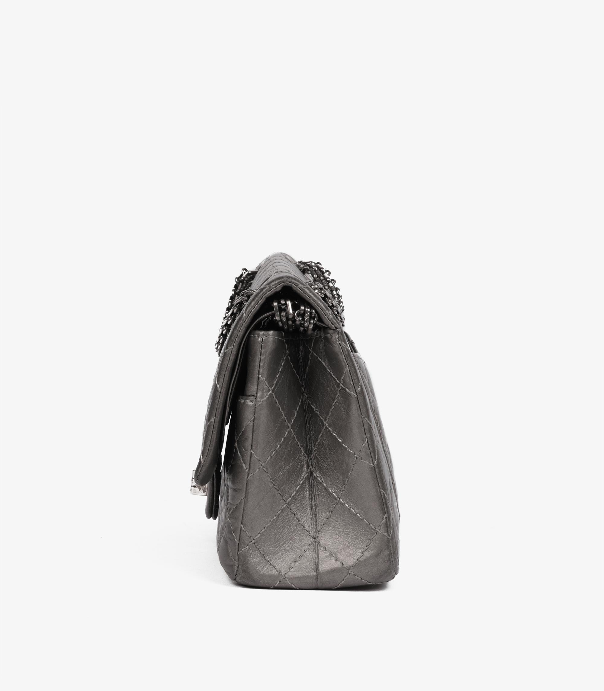 Chanel  Dark Silver Metallic Quilted Leather Reissue 225 2.55 Double Flap Bag For Sale 1
