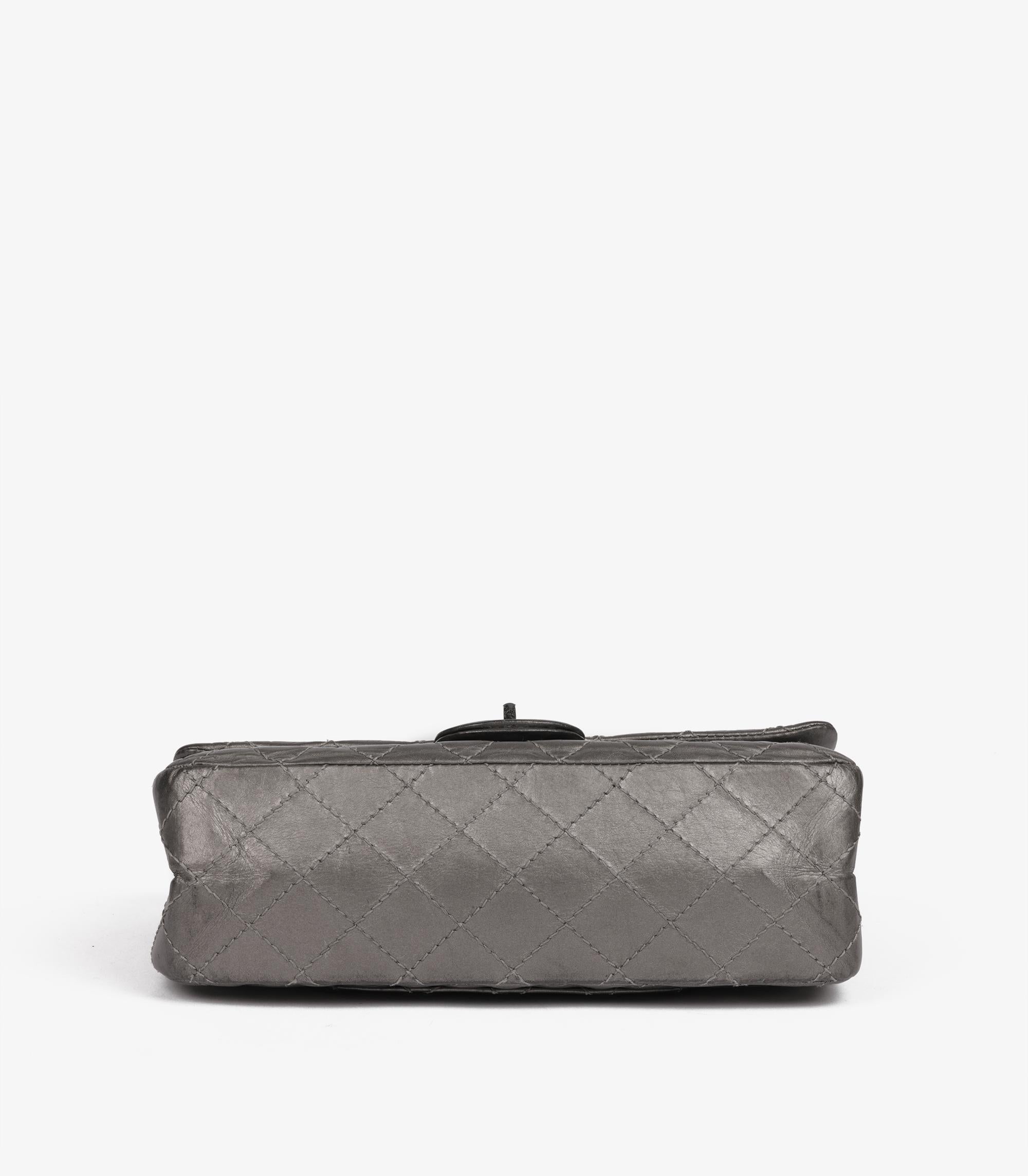 Chanel  Dark Silver Metallic Quilted Leather Reissue 225 2.55 Double Flap Bag For Sale 2