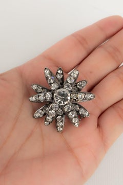 Chanel Dark Silvery Metal Brooch Ornamented with Swarovski Rhinestones