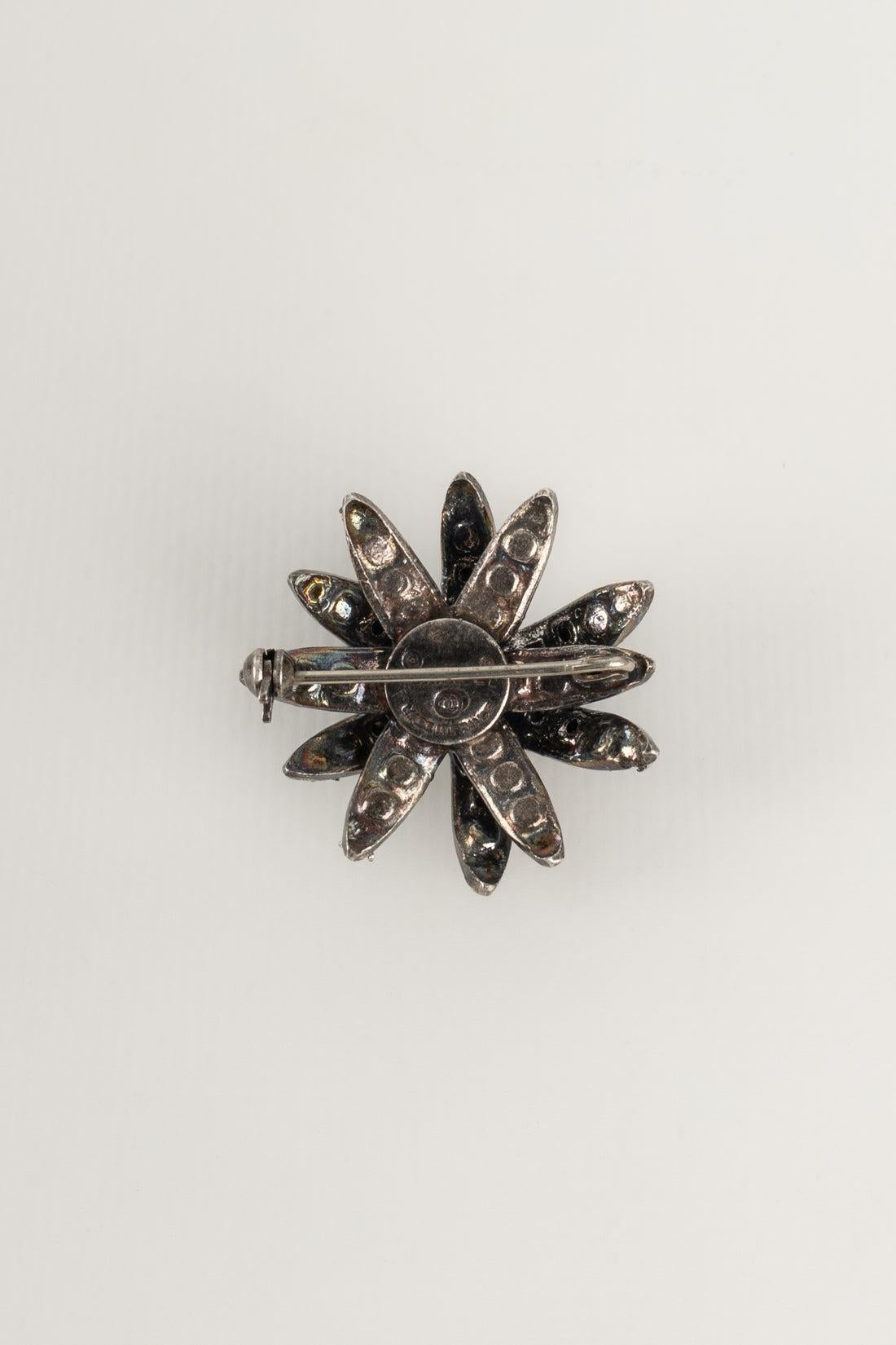 Women's Chanel Dark Silvery Metal Brooch Ornamented with Swarovski Rhinestones For Sale