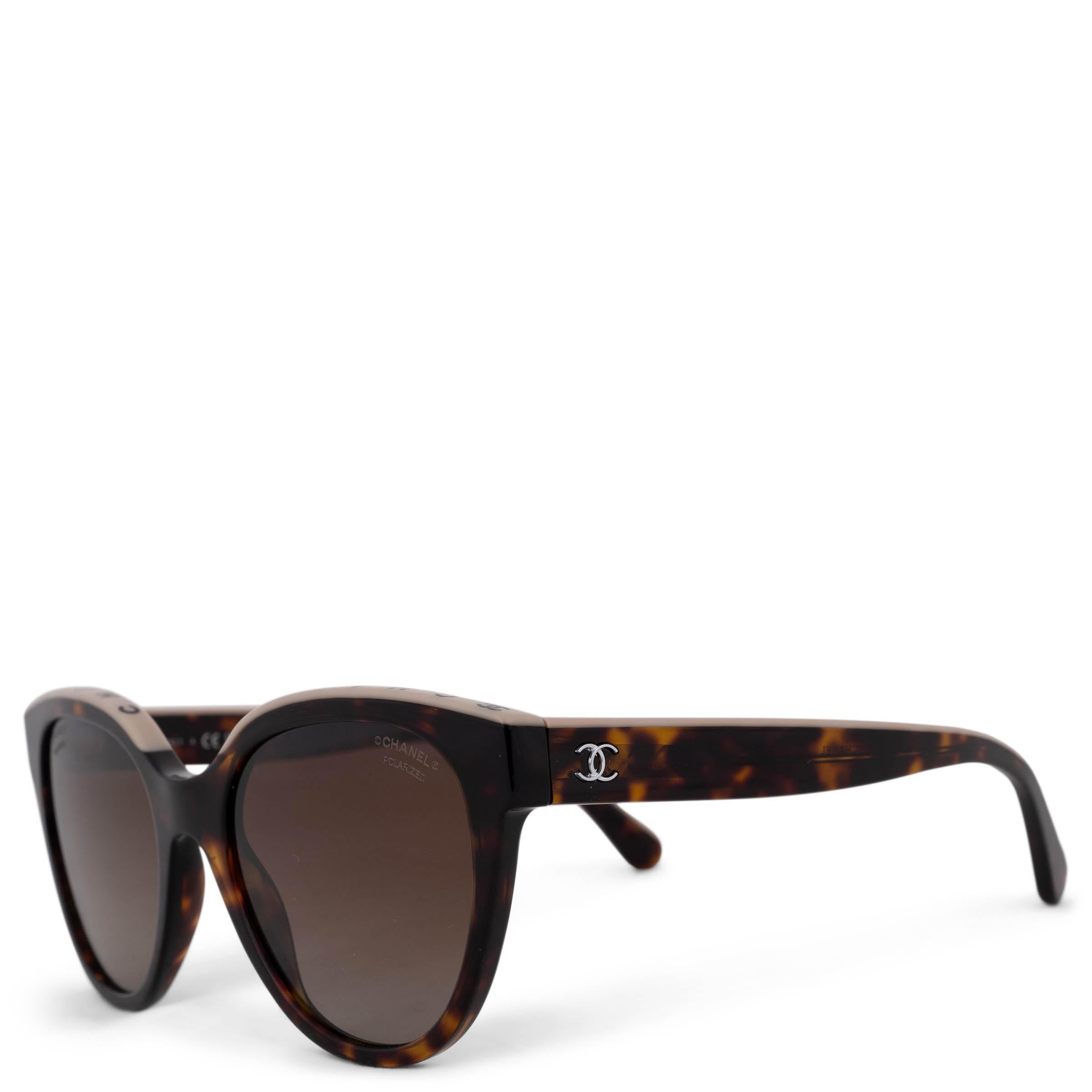 This 100% authentic Chanel sunglasses in dark tortoise acetate exude timeless elegance with a sophisticated butterfly frame. Featuring a beige logo top trim, polarized gradient brown lenses, and CC detail at the temples, they offer a refined blend