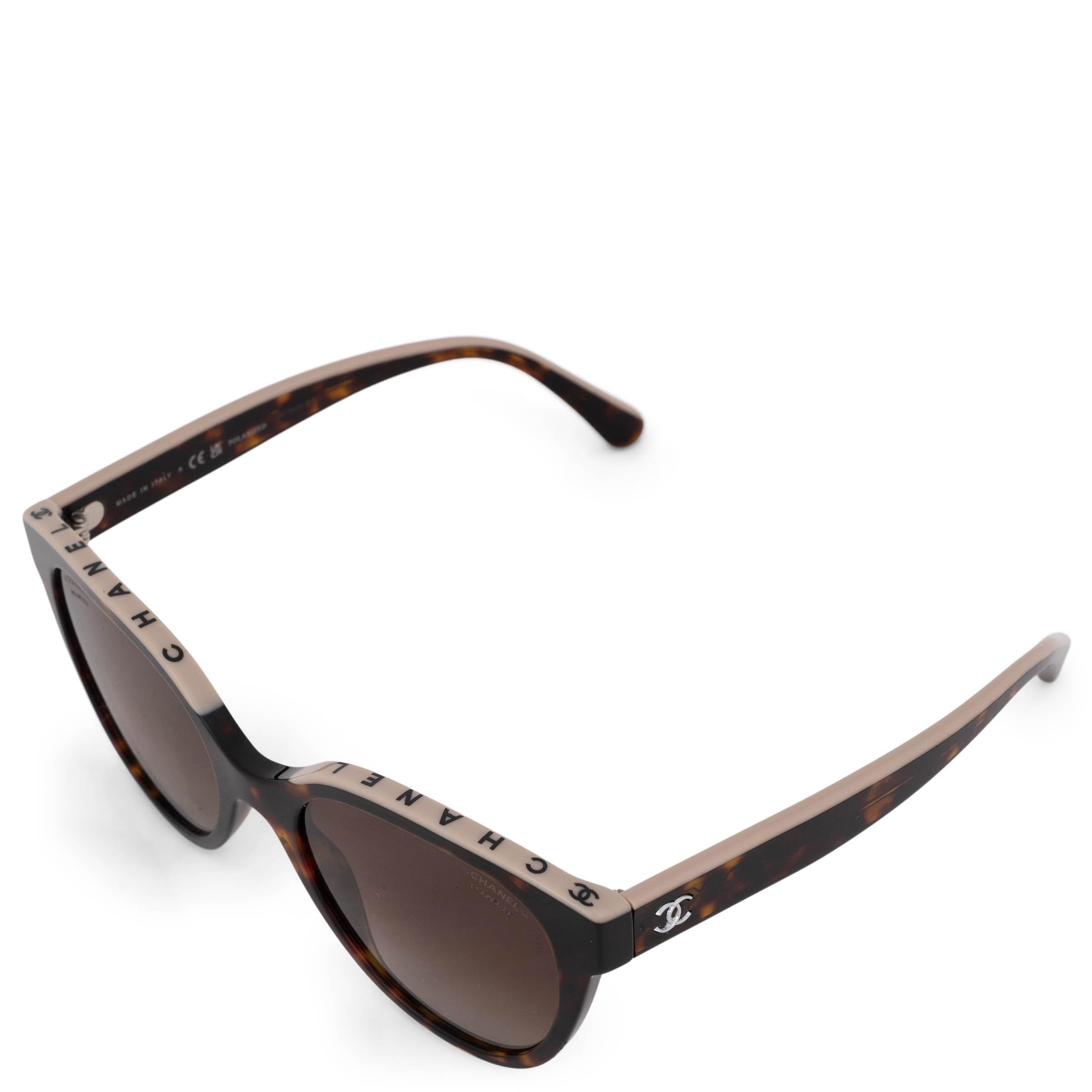 Black CHANEL dark tortoise / beige LOGO BUTTERFLY Sunglasses 5414