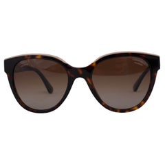 CHANEL dark tortoise / beige LOGO BUTTERFLY Sunglasses 5414