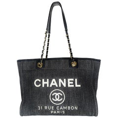 Used Chanel Dark Washed Denim Small Deauville Tote