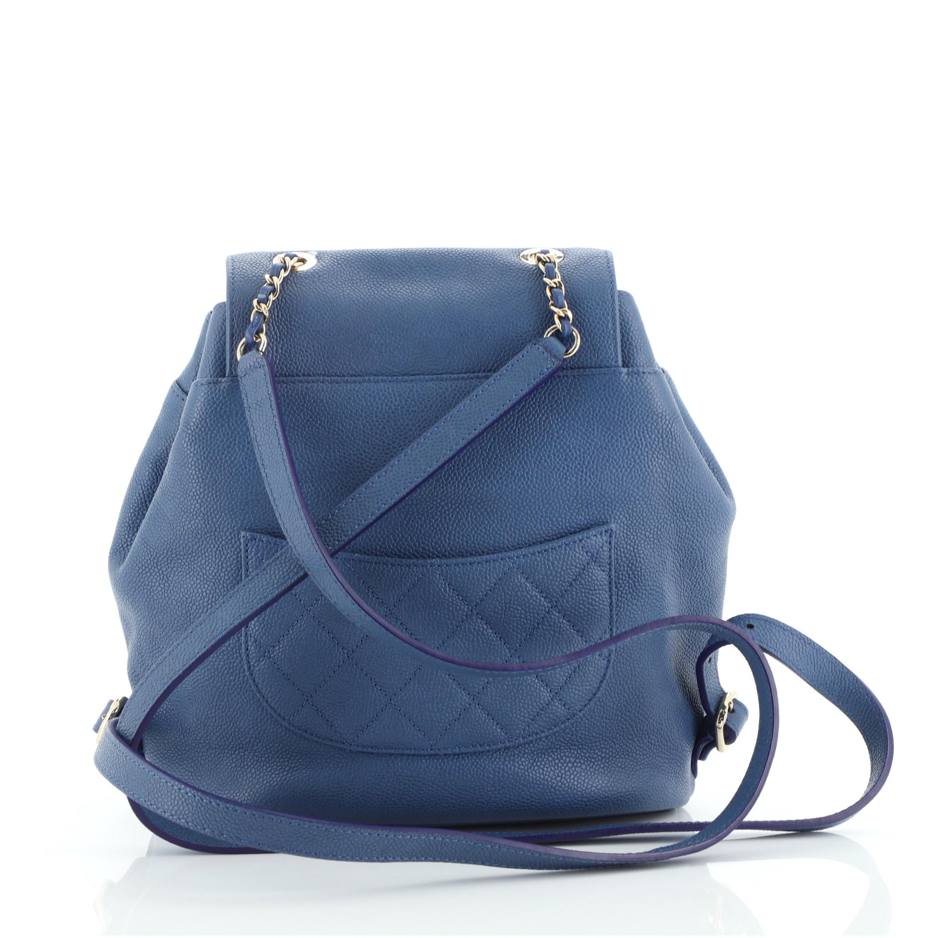 Blue Chanel Data Center CC Flap Backpack Quilted Caviar Medium