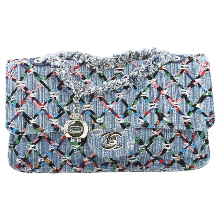 Chanel Data Center Charm Flap Bag Quilted Denim Medium