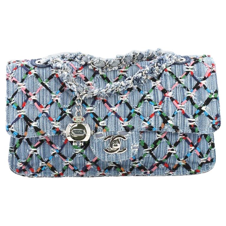 Chanel Data Center Charm Flap Bag Quilted Denim Medium