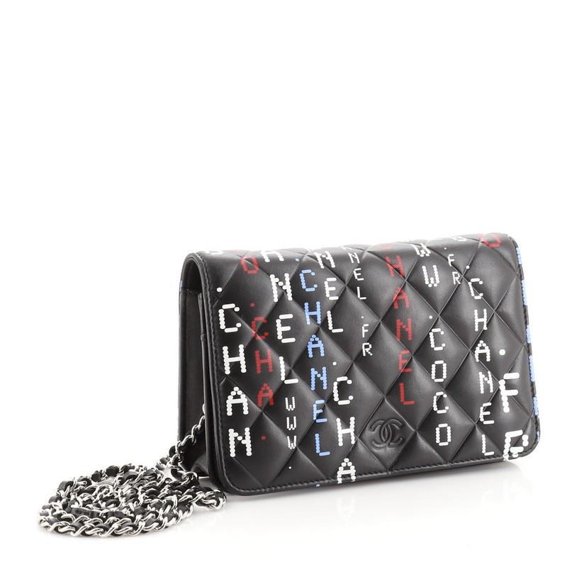 Black Chanel Data Center Wallet on Chain Quilted Printed Lambskin