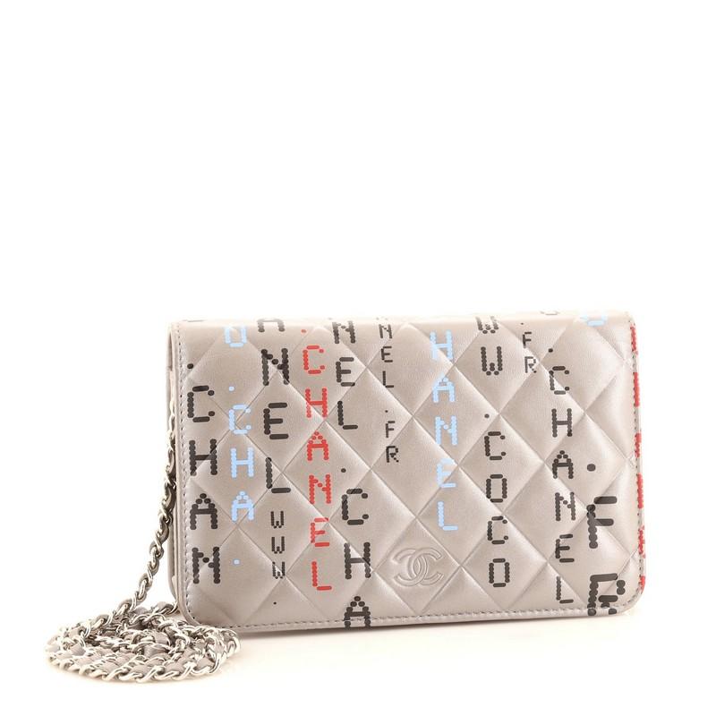 Beige Chanel Data Center Wallet on Chain Quilted Printed Lambskin