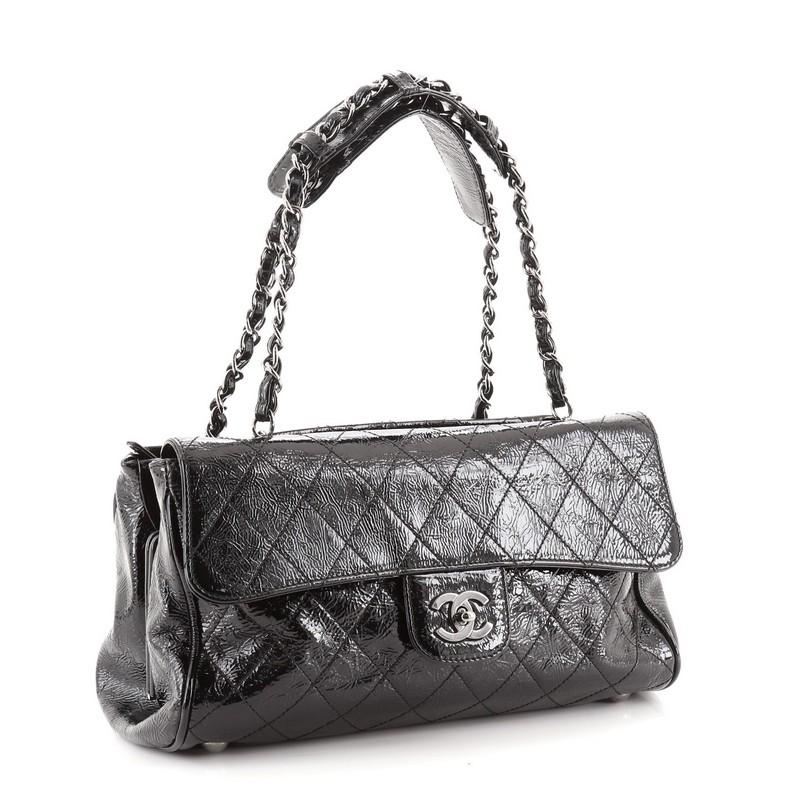 Nero Chanel Day Glo Flap Borsa Trapuntata Brevetto Medio