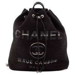 Chanel Deauville Backpack Canvas with Striped Detail Large