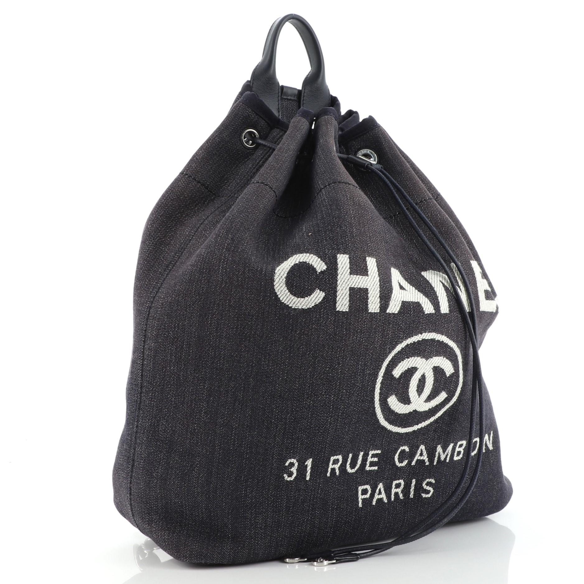 Black Chanel Deauville Backpack Denim Large