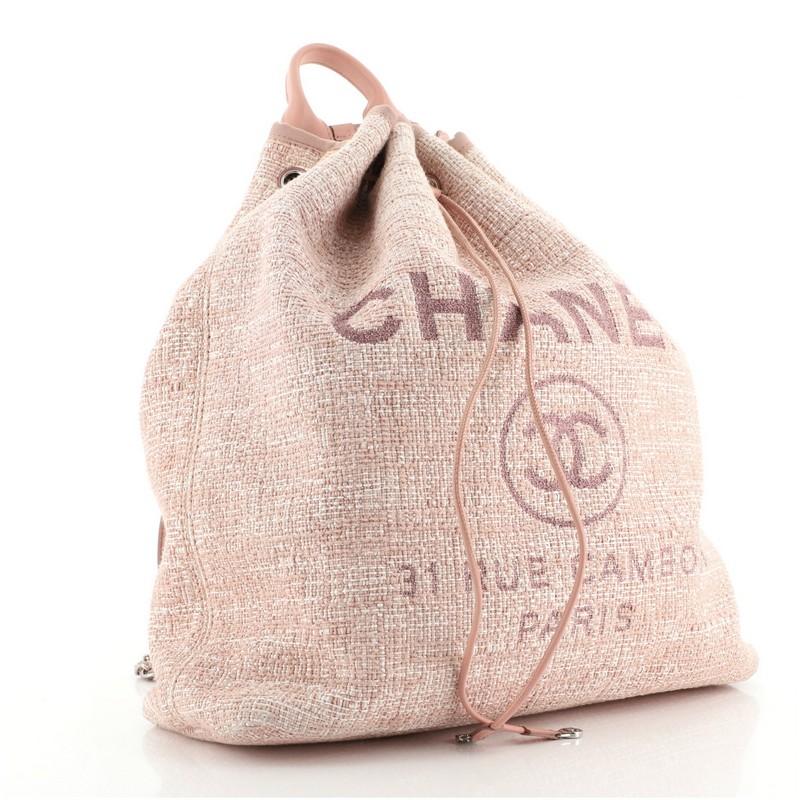 Beige Chanel Deauville Backpack Raffia Large