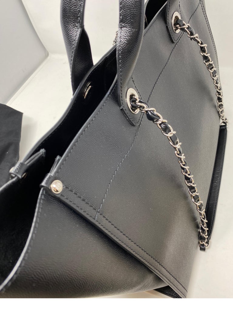 Chanel Deauville Black Leather Tote Bag at 1stDibs