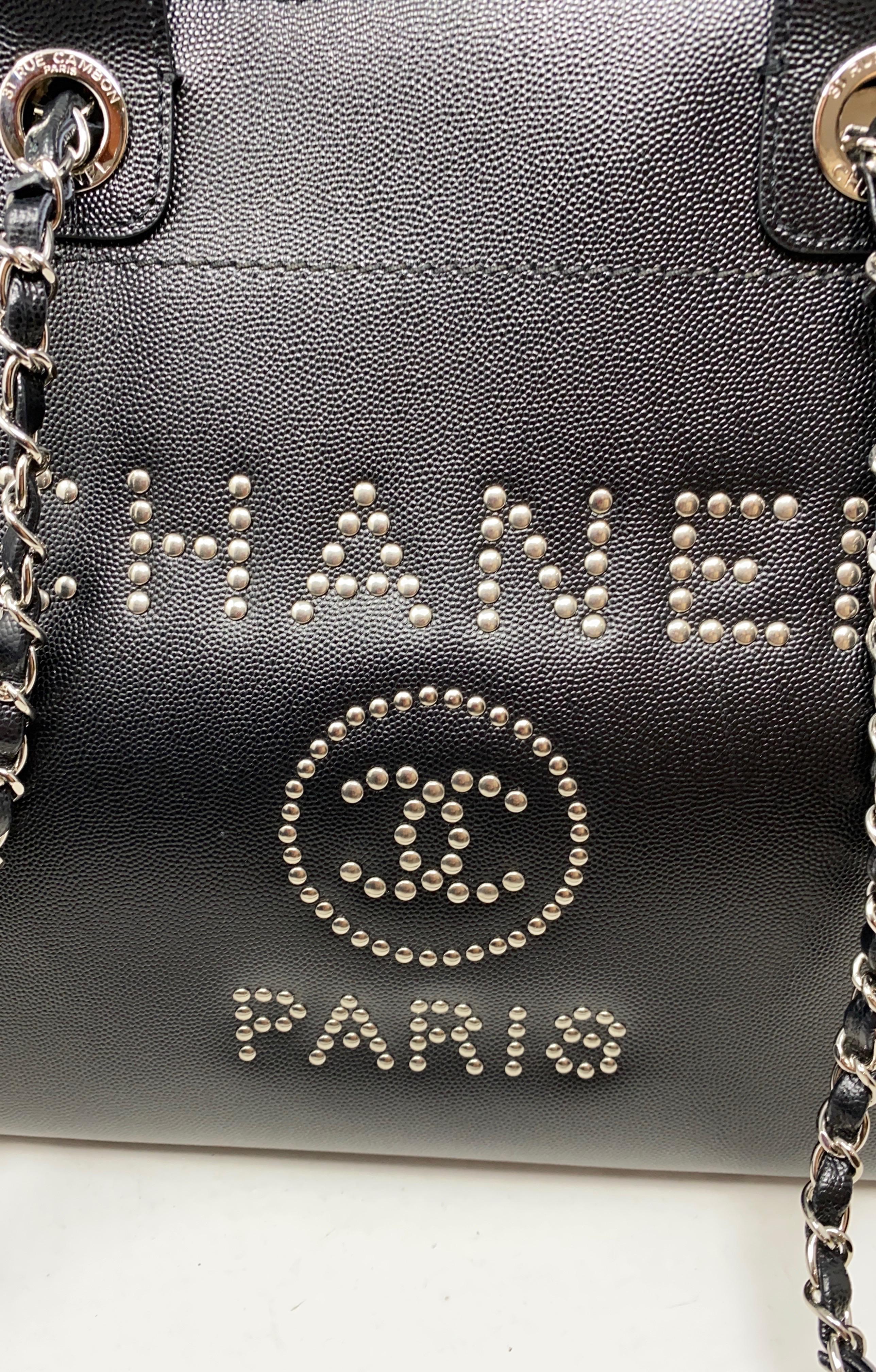Borsa Tote Chanel Deauville in pelle nera 14