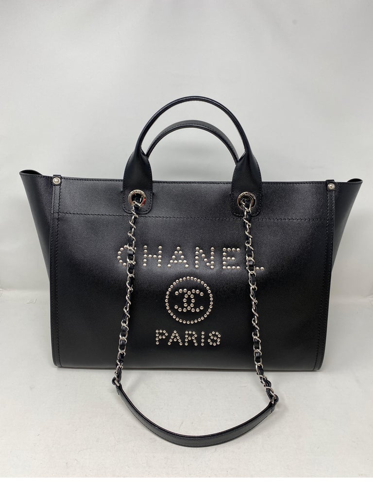 Chanel Deauville Black Leather Tote Bag