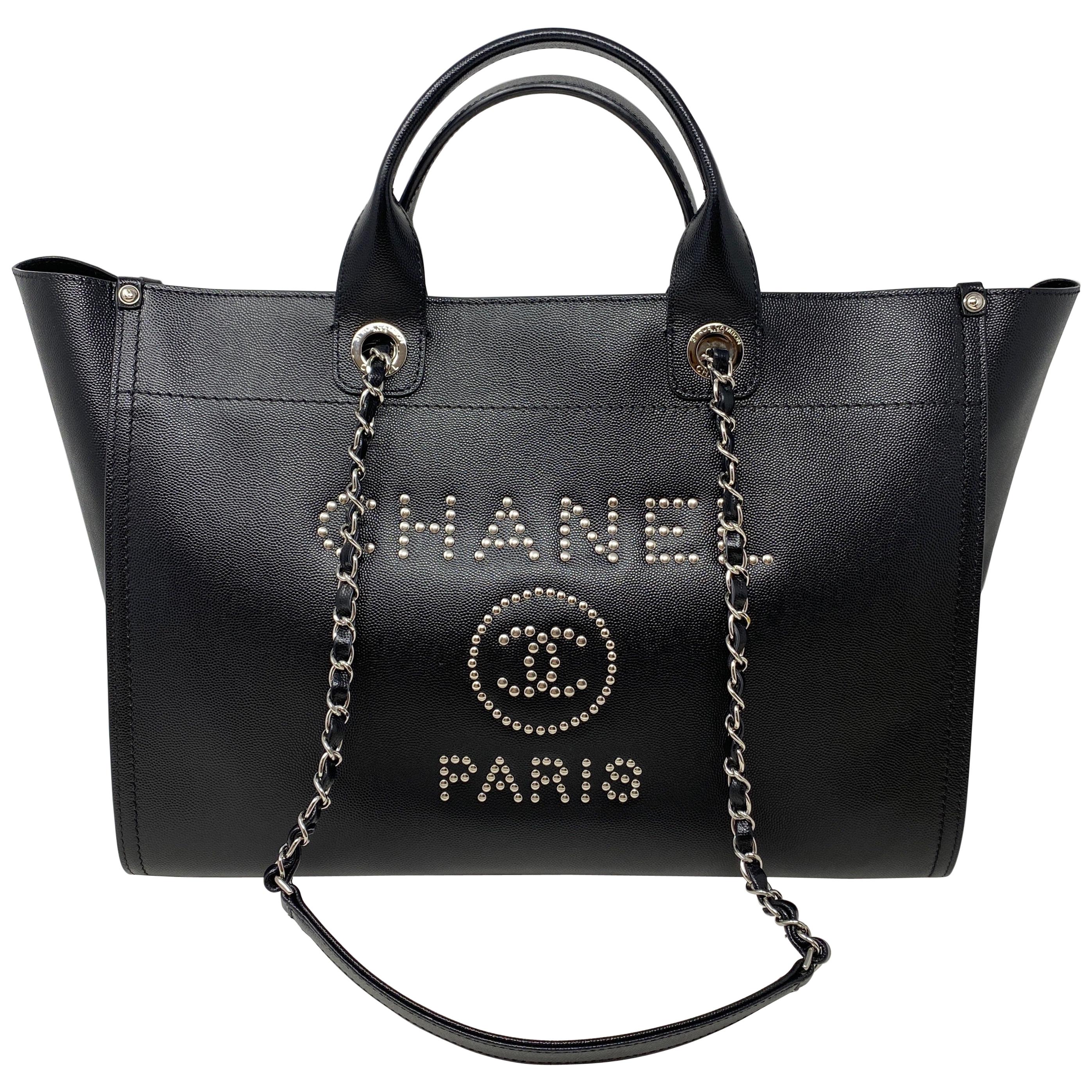 Chanel Deauville Black Leather Tote Bag at 1stDibs