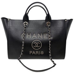 Chanel Deauville Schwarz Leder Tote Bag