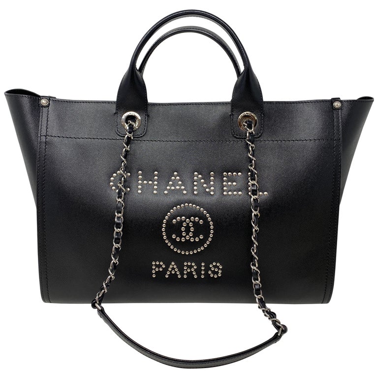 Chanel Deauville Black Leather Tote Bag
