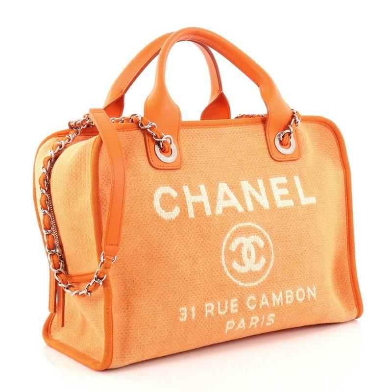 Orange Chanel Deauville Bowling Bag Canvas Large