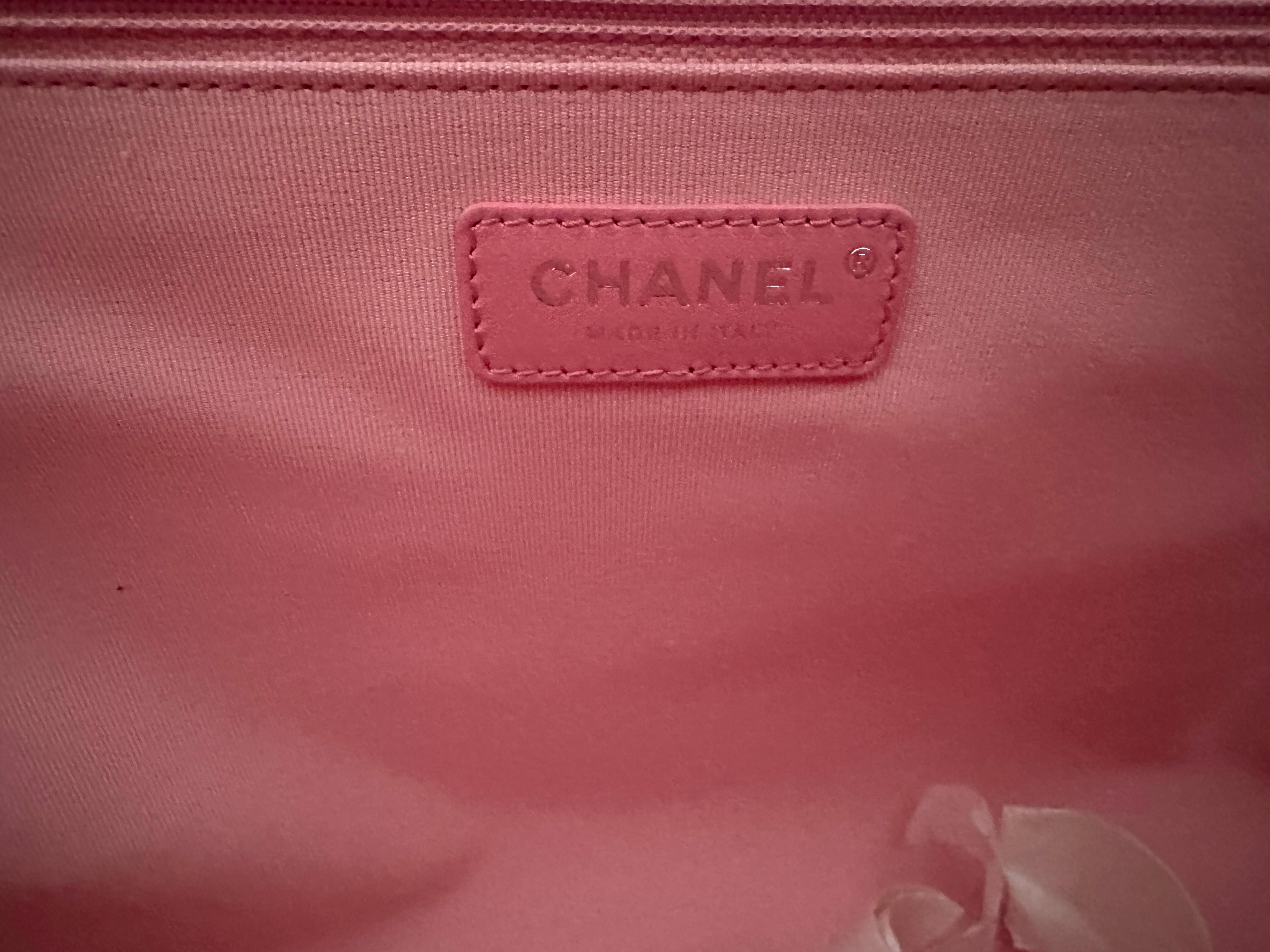 Chanel Deauville Canvas Calfskin Striped Extra Large Deauville Tote Pink  New For Sale 3