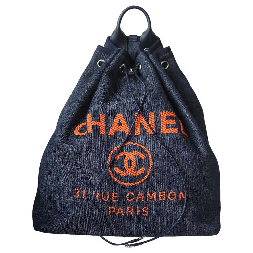 Chanel Deauville Canvas Drawstring Backpack at 1stDibs