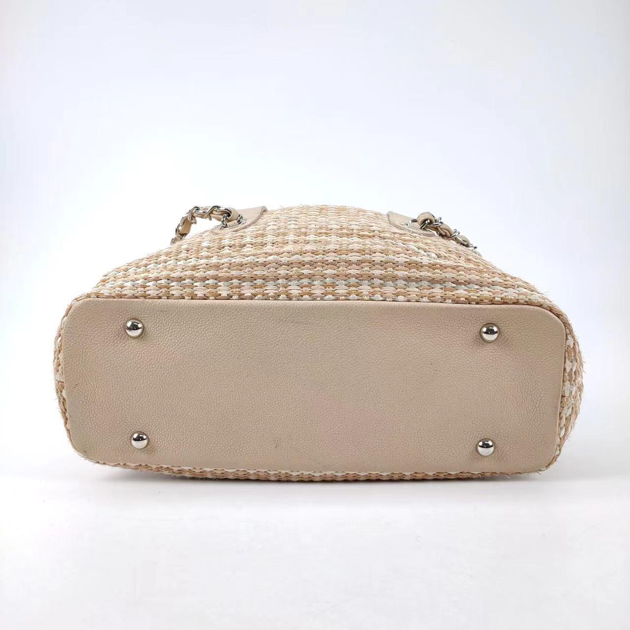 Chanel Deauville Chain Shoulder Bag Beige Raffia and Tweed 1