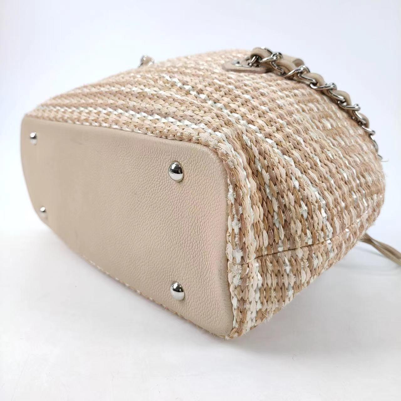 Chanel Deauville Chain Shoulder Bag Beige Raffia and Tweed 2