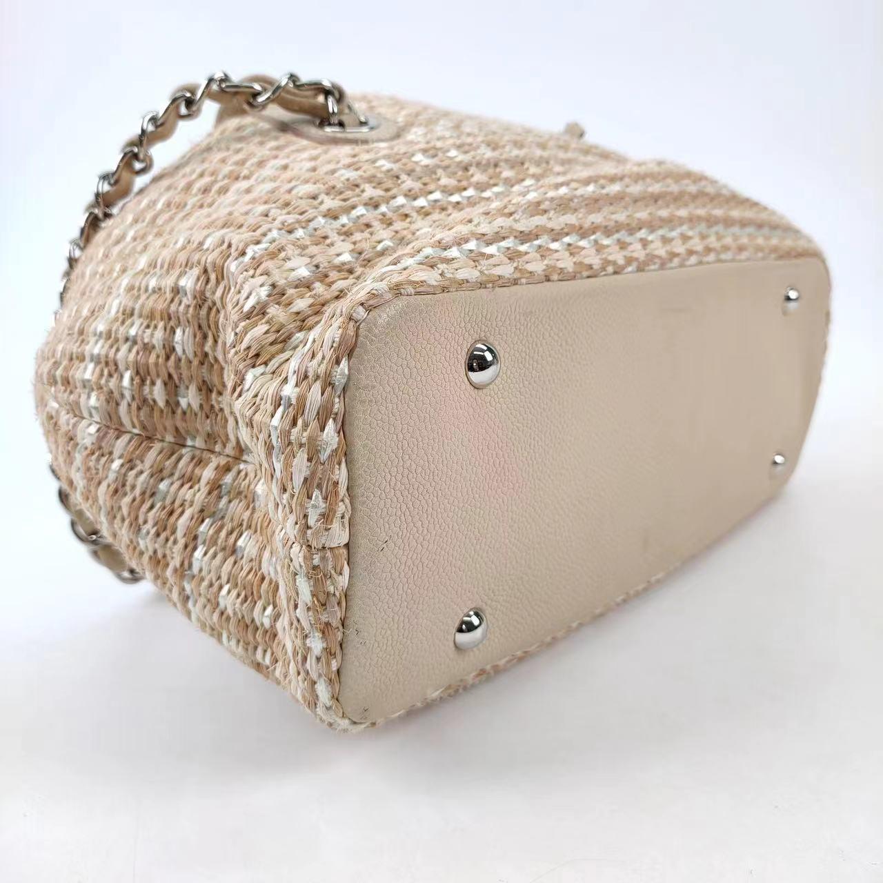 Chanel Deauville Chain Shoulder Bag Beige Raffia and Tweed 3