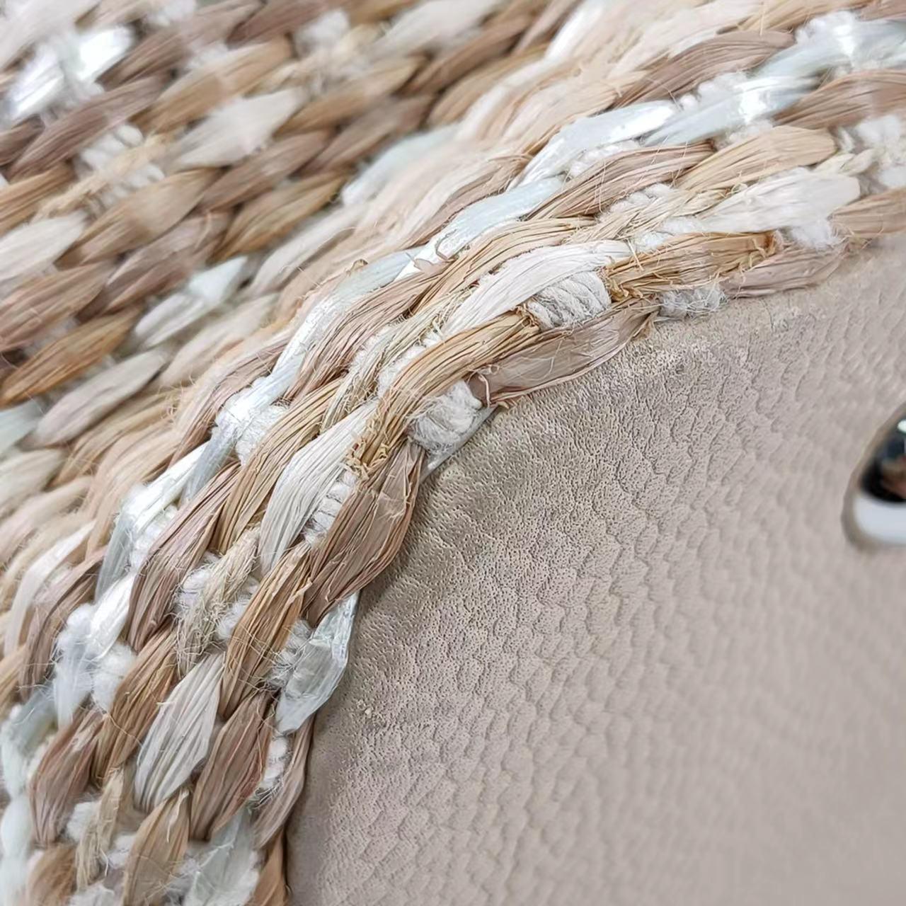Chanel Deauville Chain Shoulder Bag Beige Raffia and Tweed 4