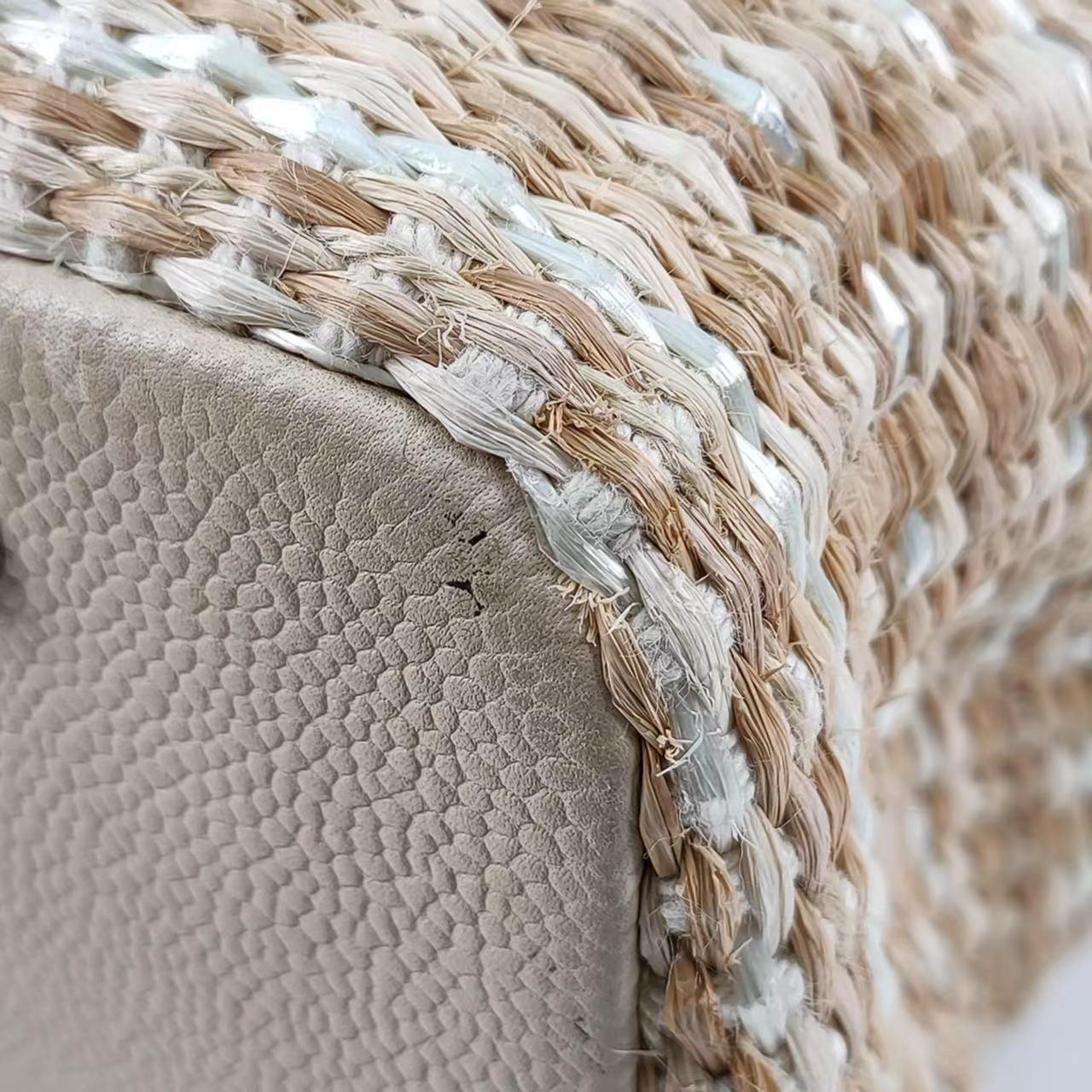 Chanel Deauville Chain Shoulder Bag Beige Raffia and Tweed 5