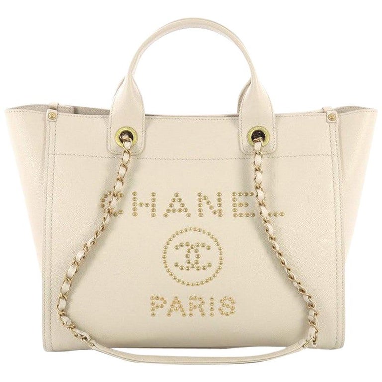 CHANEL XL STUDDED LEATHER DEAUVILLE IN IVORY