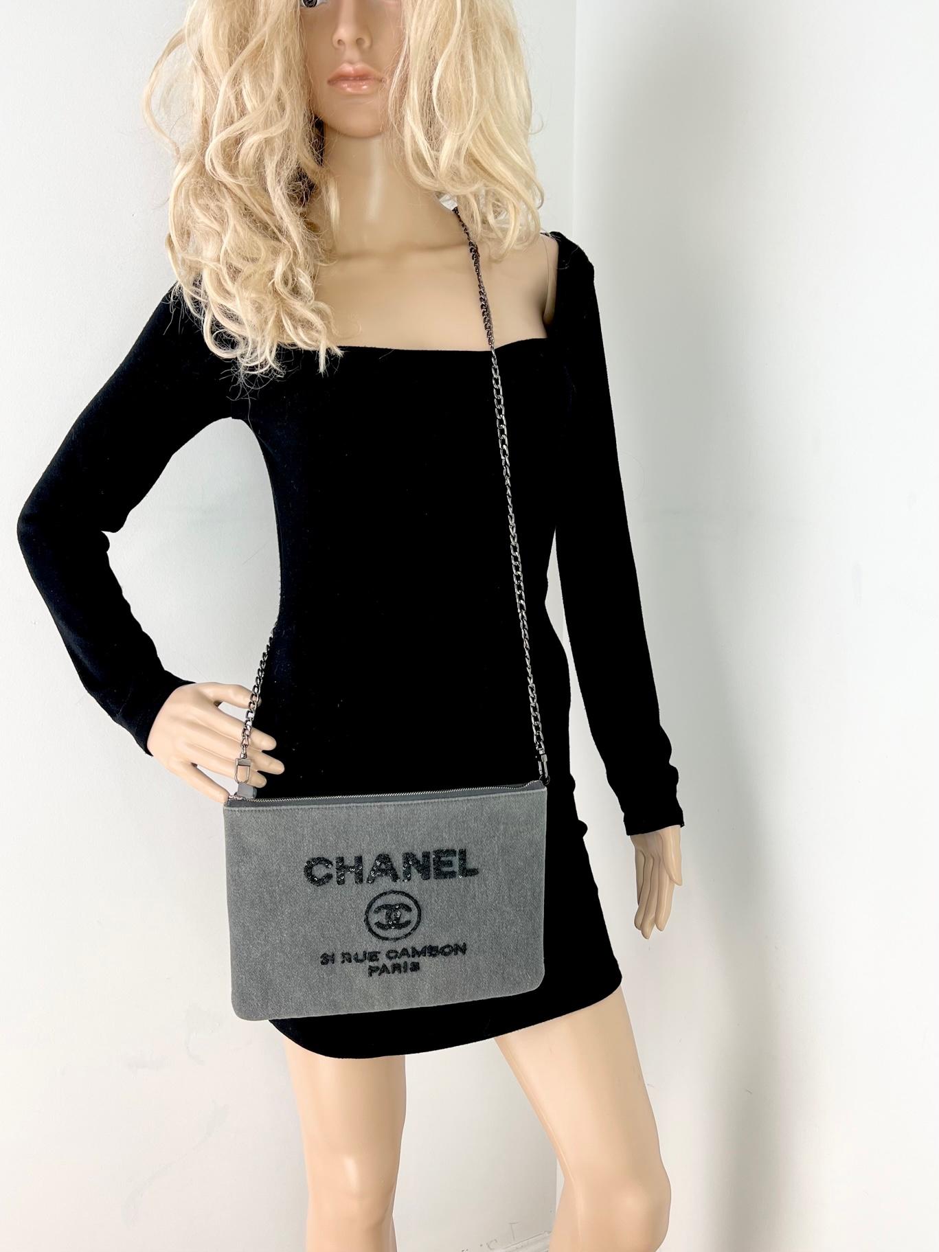 Women's Chanel Deauville Denim Sequin Clutch Shoulder Bag For Sale