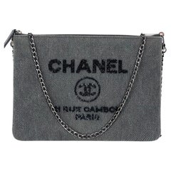 Chanel Deauville Denim Clutch-Umhängetasche mit Pailletten