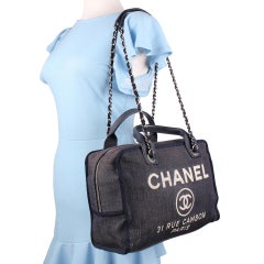 Chanel Deauville Denim Shoulder Bag Tote Blue