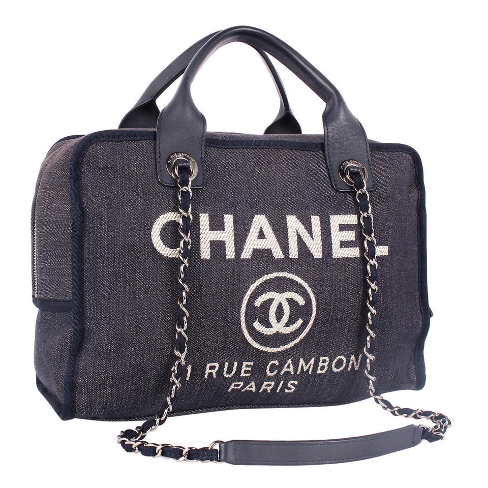 Black Chanel Deauville Denim Shoulder Bag Tote Blue For Sale
