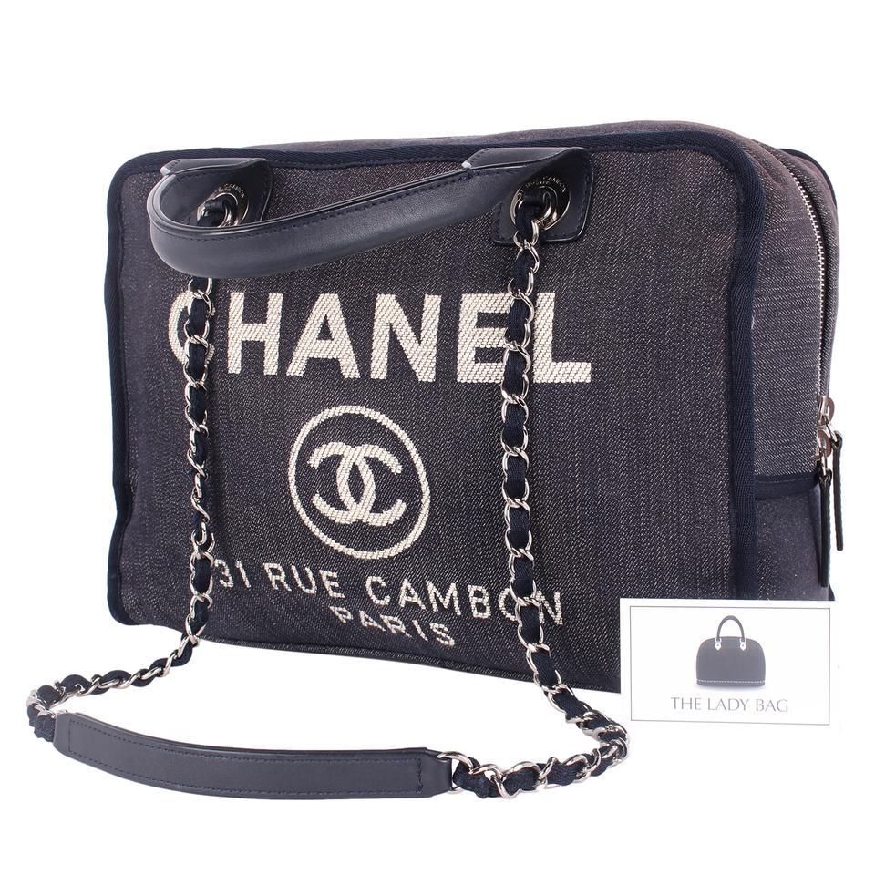 Chanel Deauville Denim Shoulder Bag Tote Blue In Good Condition For Sale In Salt Lake Cty, UT