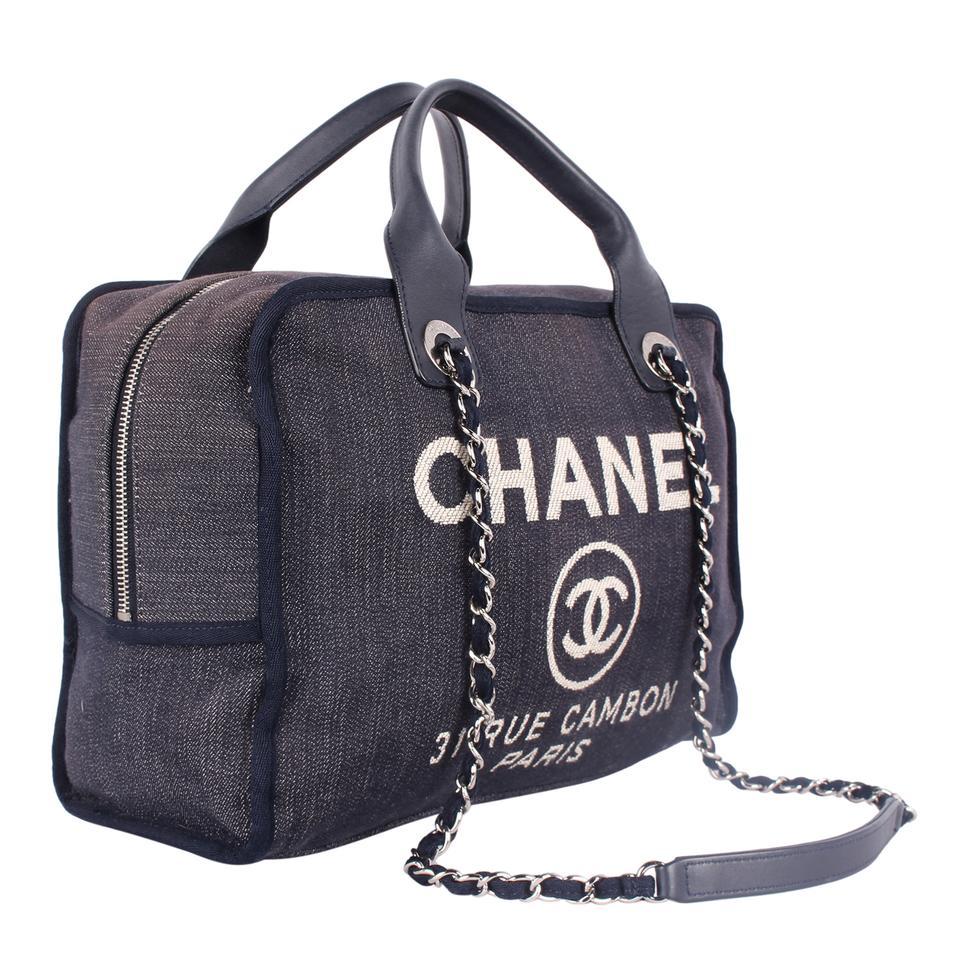 Chanel Deauville Denim Shoulder Bag Tote Blue For Sale 1