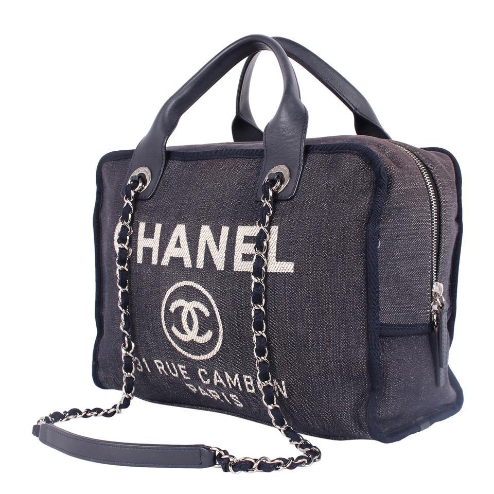 Chanel Deauville Denim Shoulder Bag Tote Blue For Sale 2