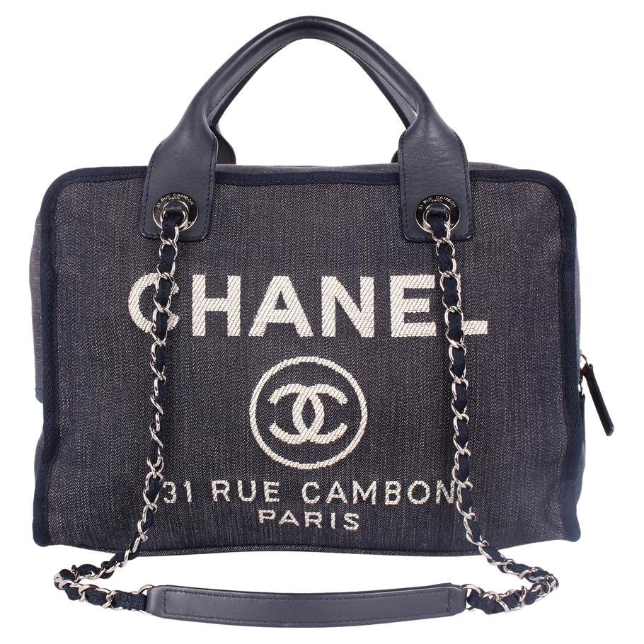 Chanel Deauville Denim Shoulder Bag Tote Blue