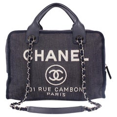 Chanel Deauville Denim Shoulder Bag Tote Blue