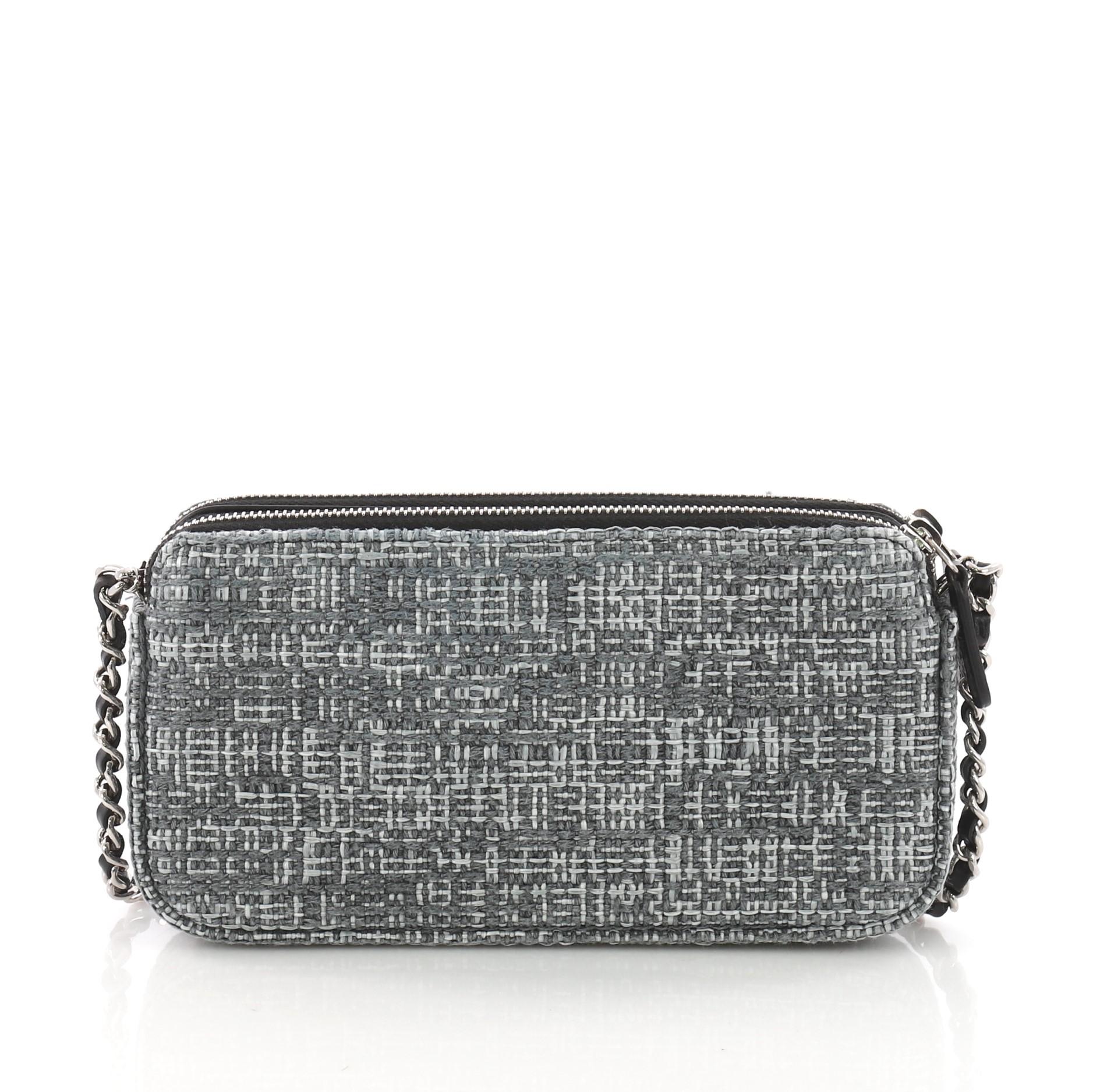 Gray Chanel Deauville Double Zip Clutch with Chain Canvas