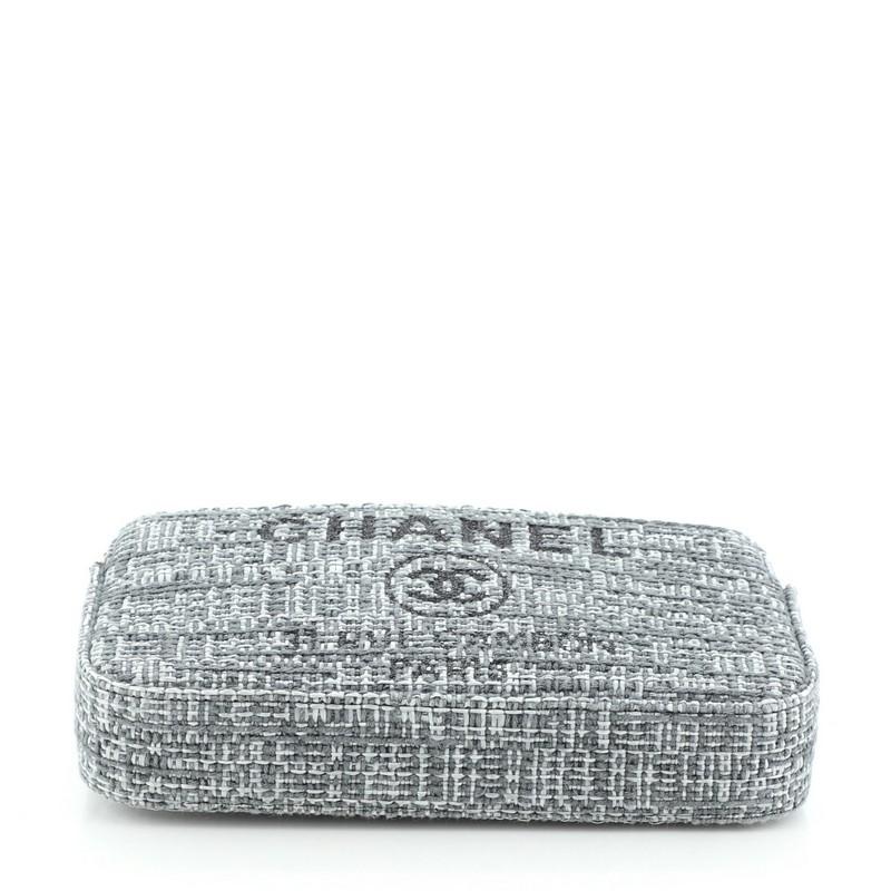 Gray Chanel Deauville Double Zip Clutch with Chain Raffia