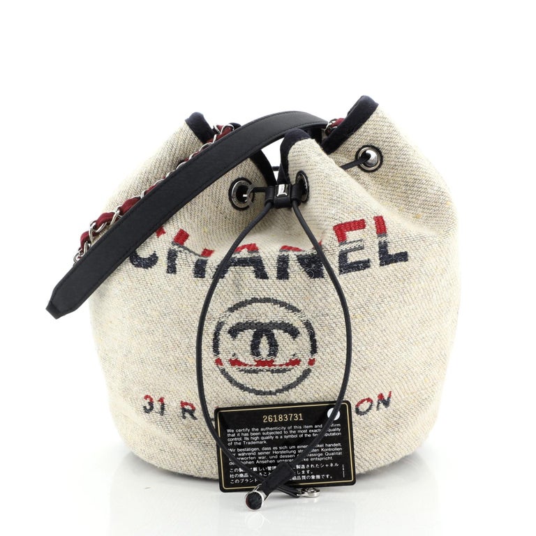 Chanel Deauville Drawstring Bucket Bag Canvas Medium at 1stDibs