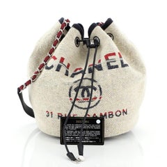 Chanel Deauville Drawstring Bucket Bag Canvas Medium