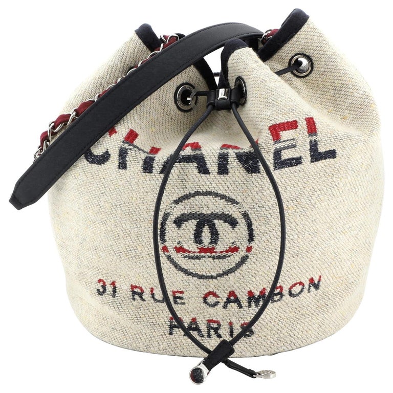 Chanel Deauville Drawstring Bucket Bag Canvas Medium at 1stDibs