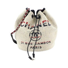 Chanel Deauville Drawstring Bucket Bag Canvas Medium