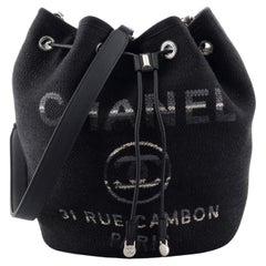 Chanel Deauville Drawstring Bucket Bag Canvas Medium