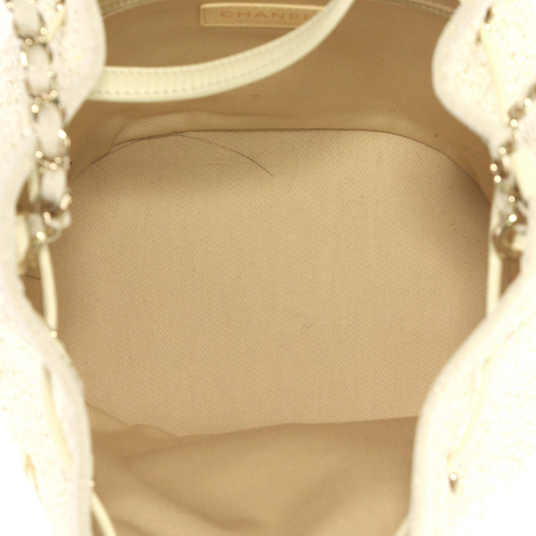 Beige Chanel Deauville Drawstring Bucket Bag Raffia Medium