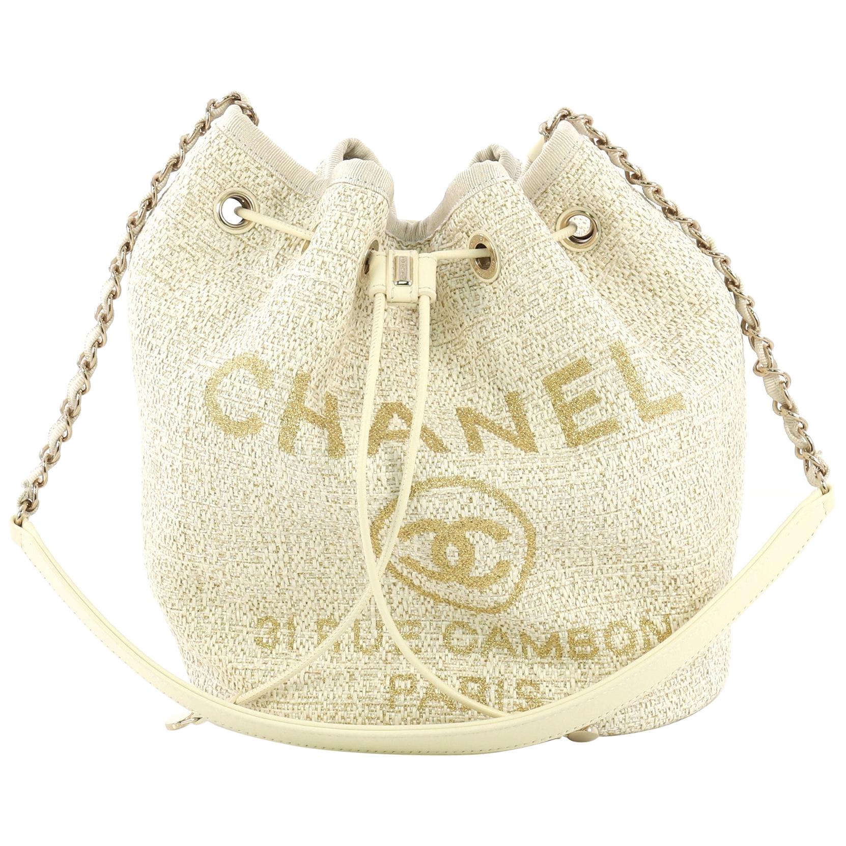 Chanel Deauville Drawstring Bucket Bag Raffia Medium at 1stDibs